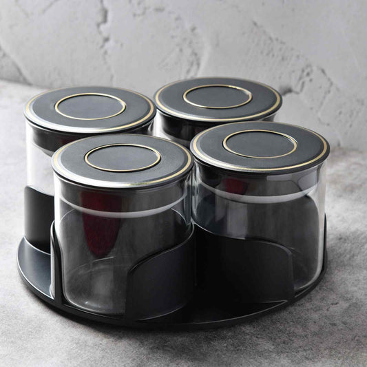 Aura spin Countertop airtight glass Jar Carousel – Set of 4