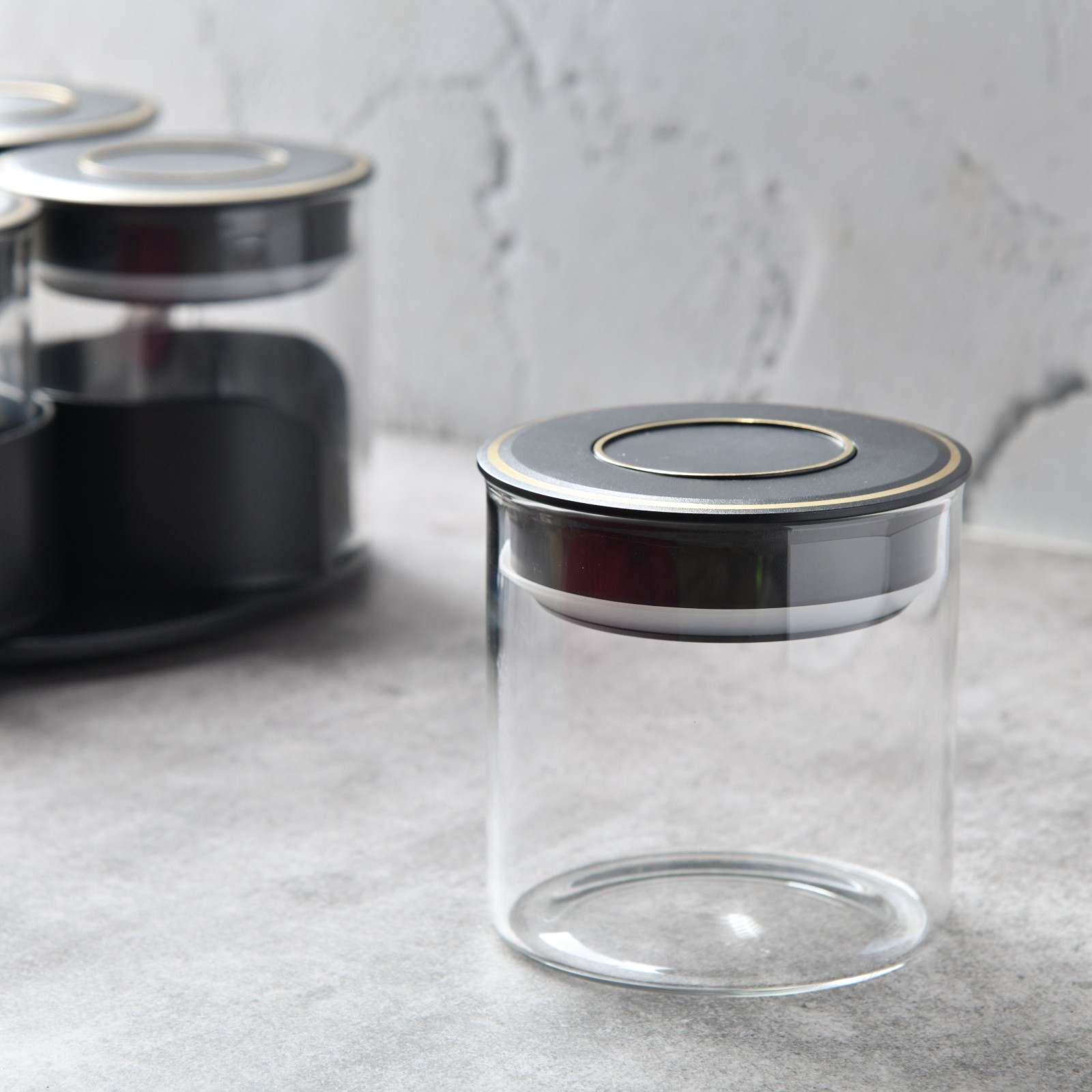 Aura spin Countertop airtight glass Jar Carousel – Set of 4