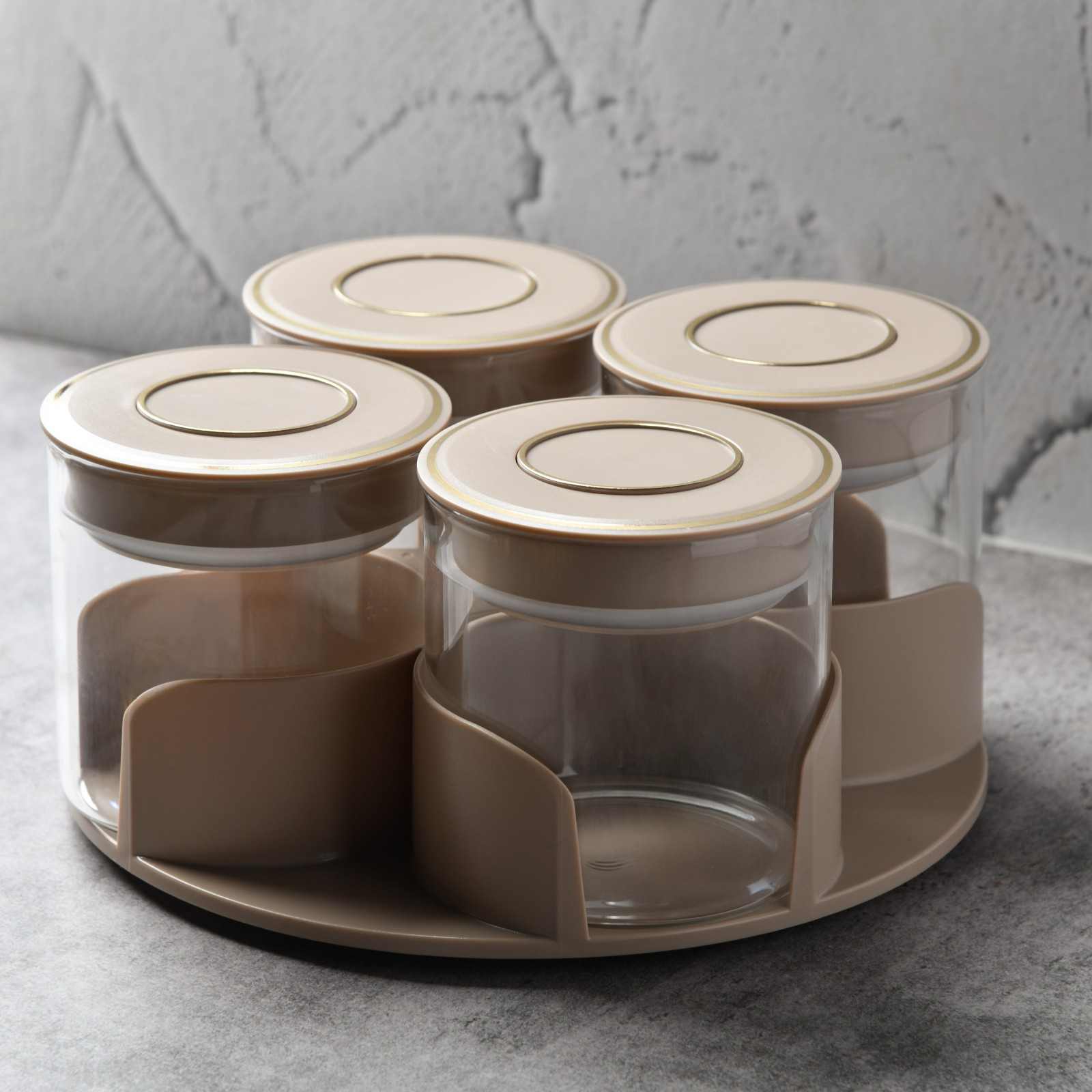 Aura spin Countertop airtight glass Jar Carousel – Set of 4