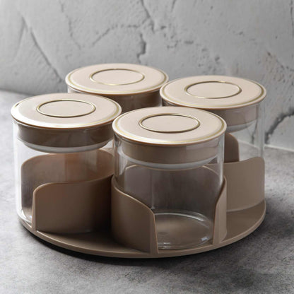 Aura spin Countertop airtight glass Jar Carousel – Set of 4