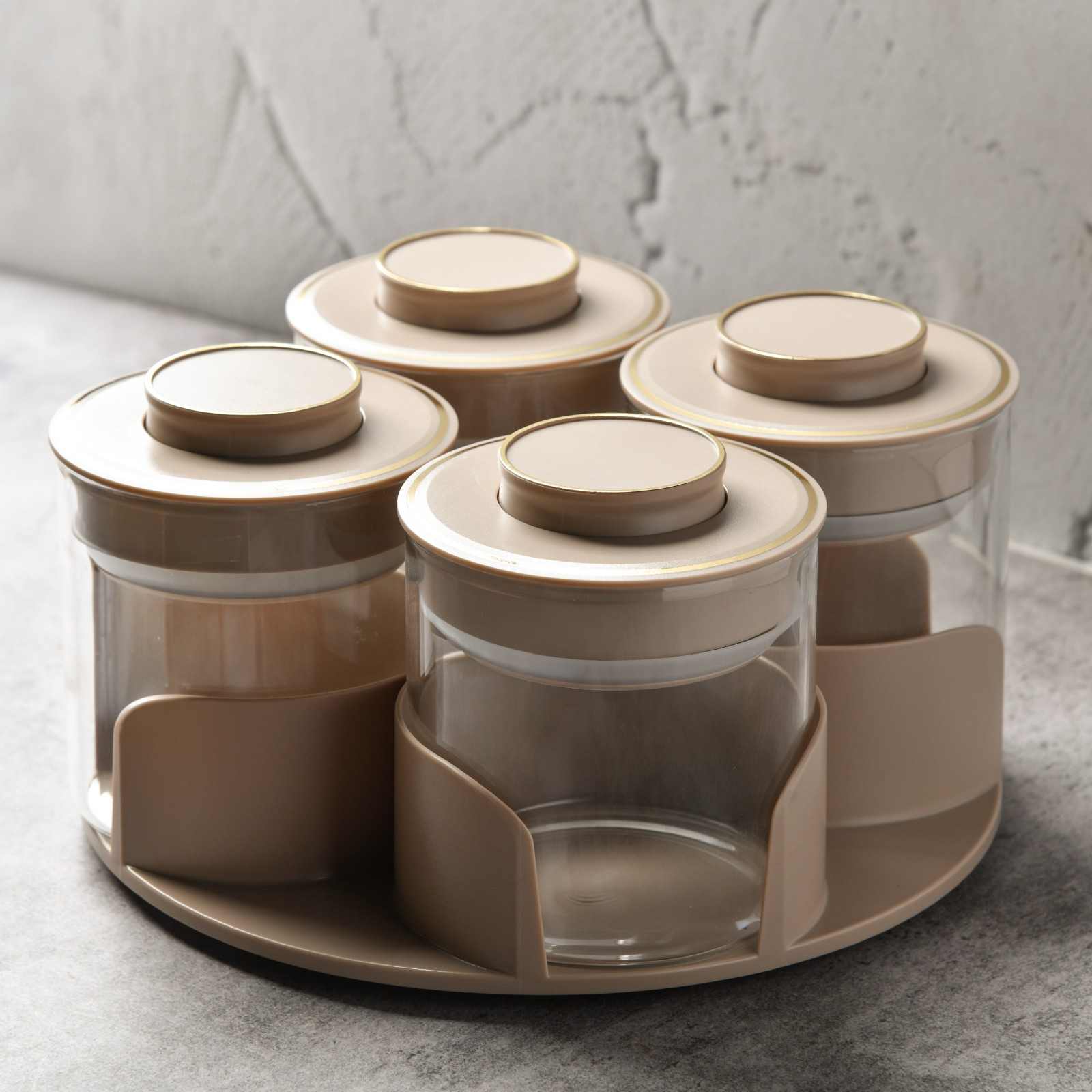 Aura spin Countertop airtight glass Jar Carousel – Set of 4