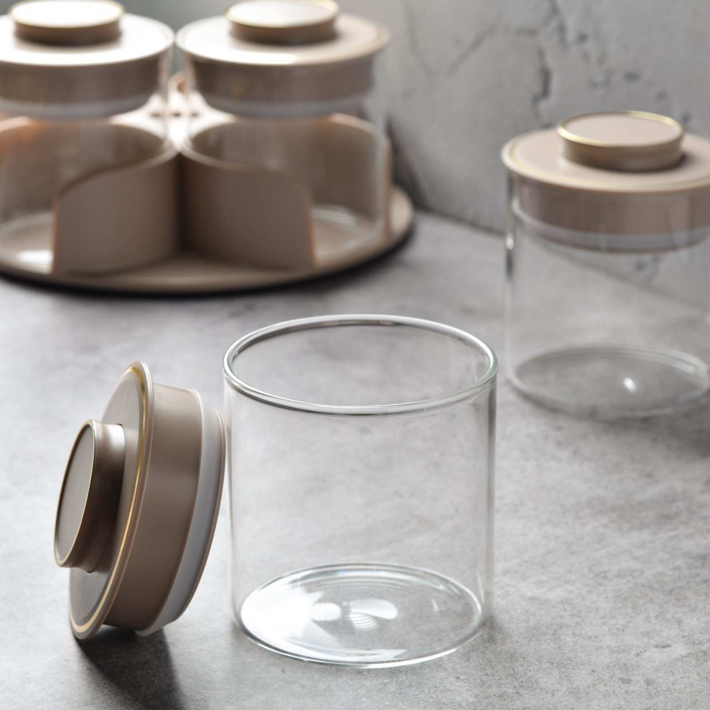 Aura spin Countertop airtight glass Jar Carousel – Set of 4