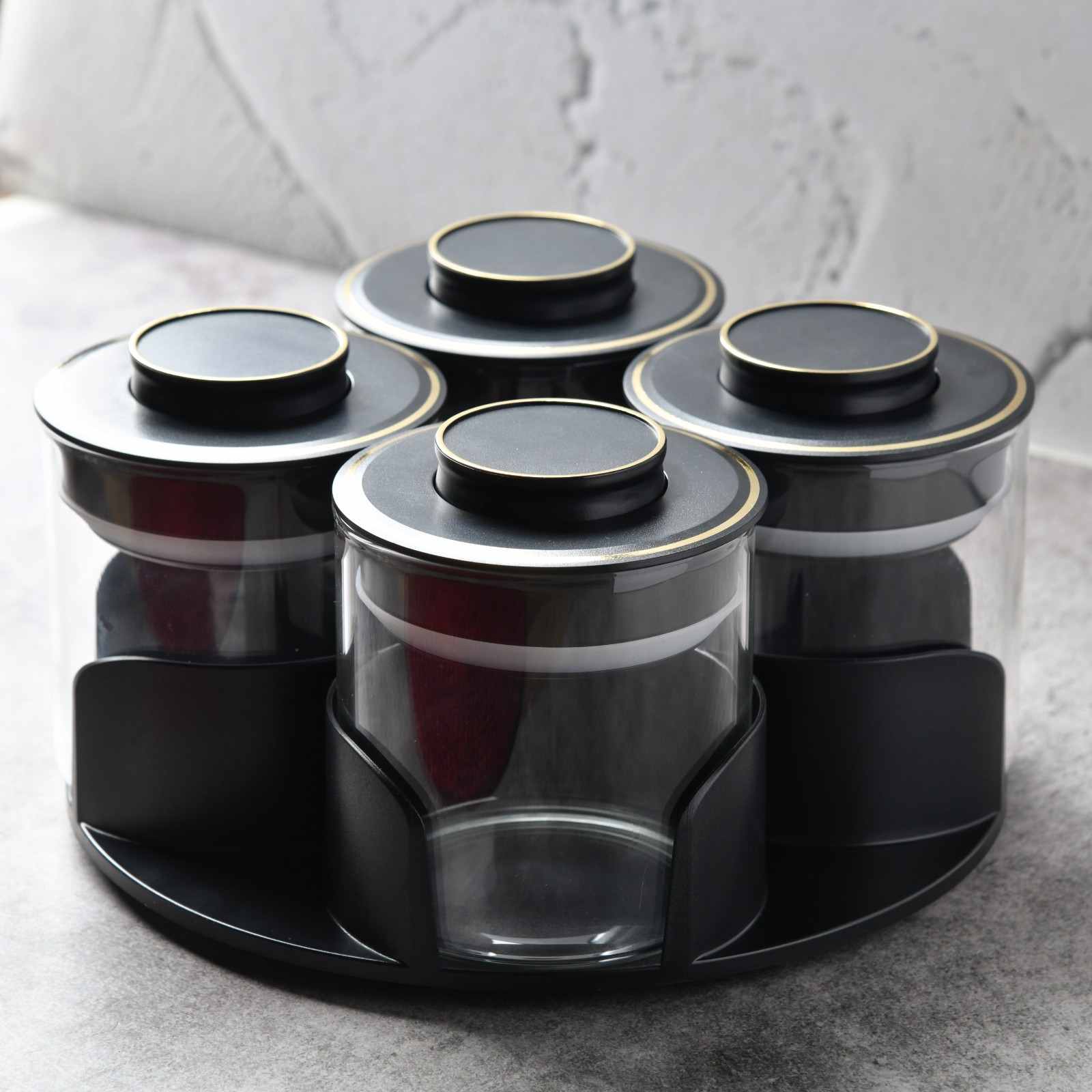 Aura spin Countertop airtight glass Jar Carousel – Set of 4