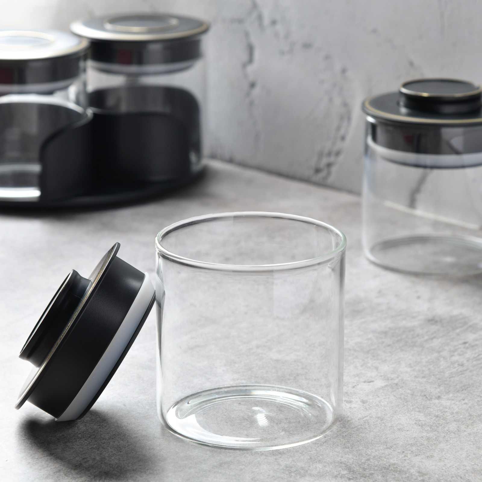 Aura spin Countertop airtight glass Jar Carousel – Set of 4