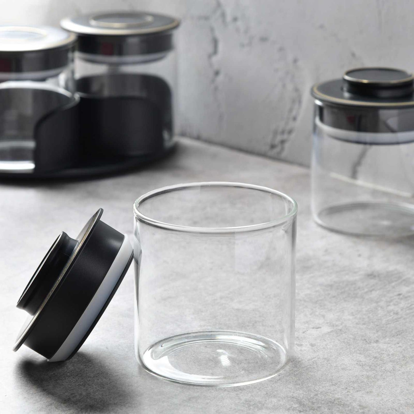 Aura spin Countertop airtight glass Jar Carousel – Set of 4