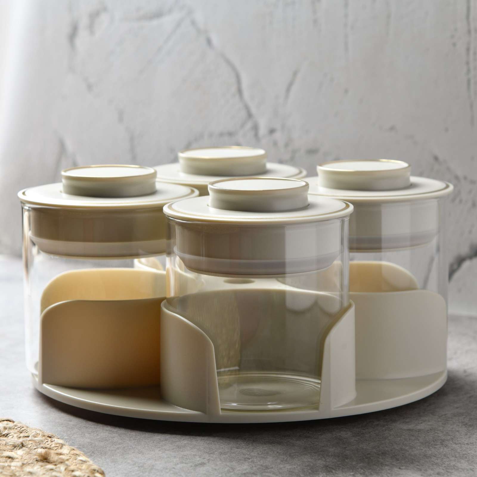 Aura spin Countertop airtight glass Jar Carousel – Set of 4
