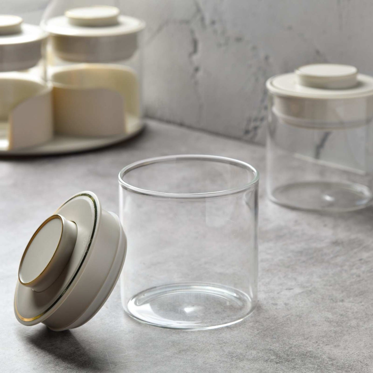 Aura spin Countertop airtight glass Jar Carousel – Set of 4