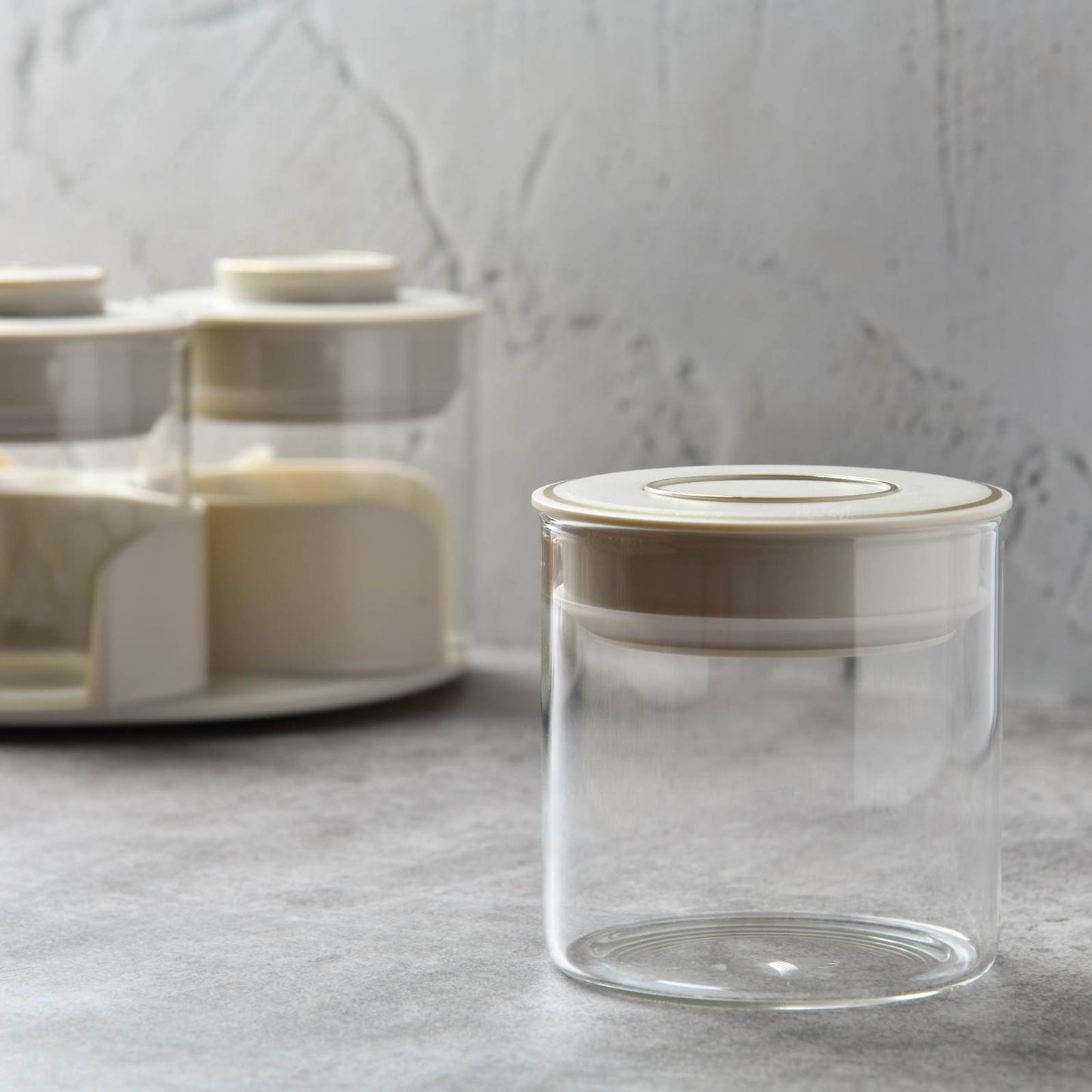 Aura spin Countertop airtight glass Jar Carousel – Set of 4