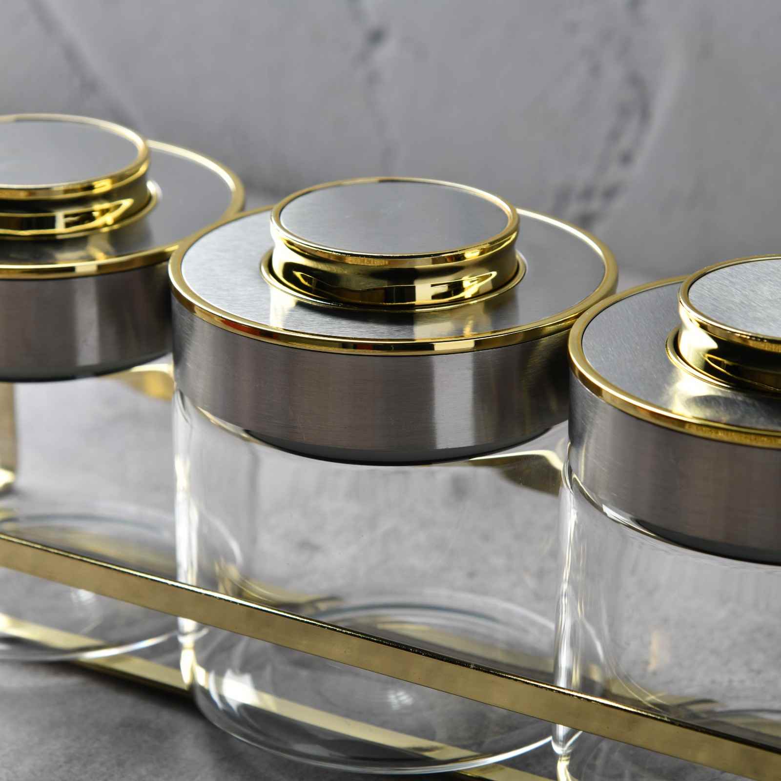 LuxeGrid Pantry Airtight Glass Jar Set of 3 - Grey Color