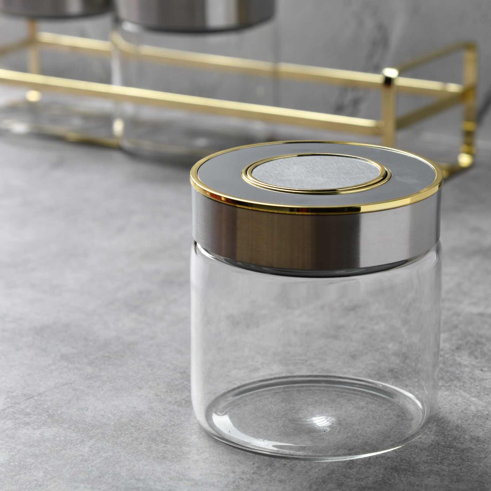 LuxeGrid Pantry Airtight Glass Jar Set of 3 - Grey Color