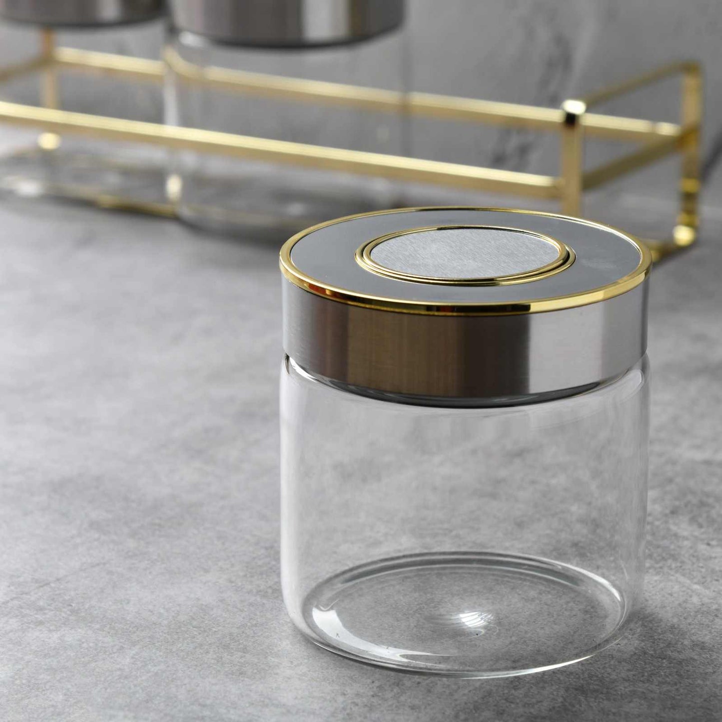 LuxeGrid Pantry Airtight Glass Jar Set of 3 - Grey Color