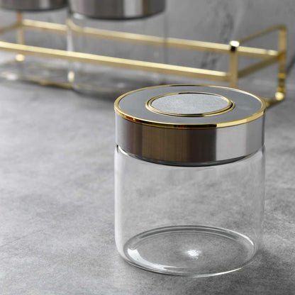 LuxeGrid Pantry Airtight Glass Jar Set of 3 - Grey Color