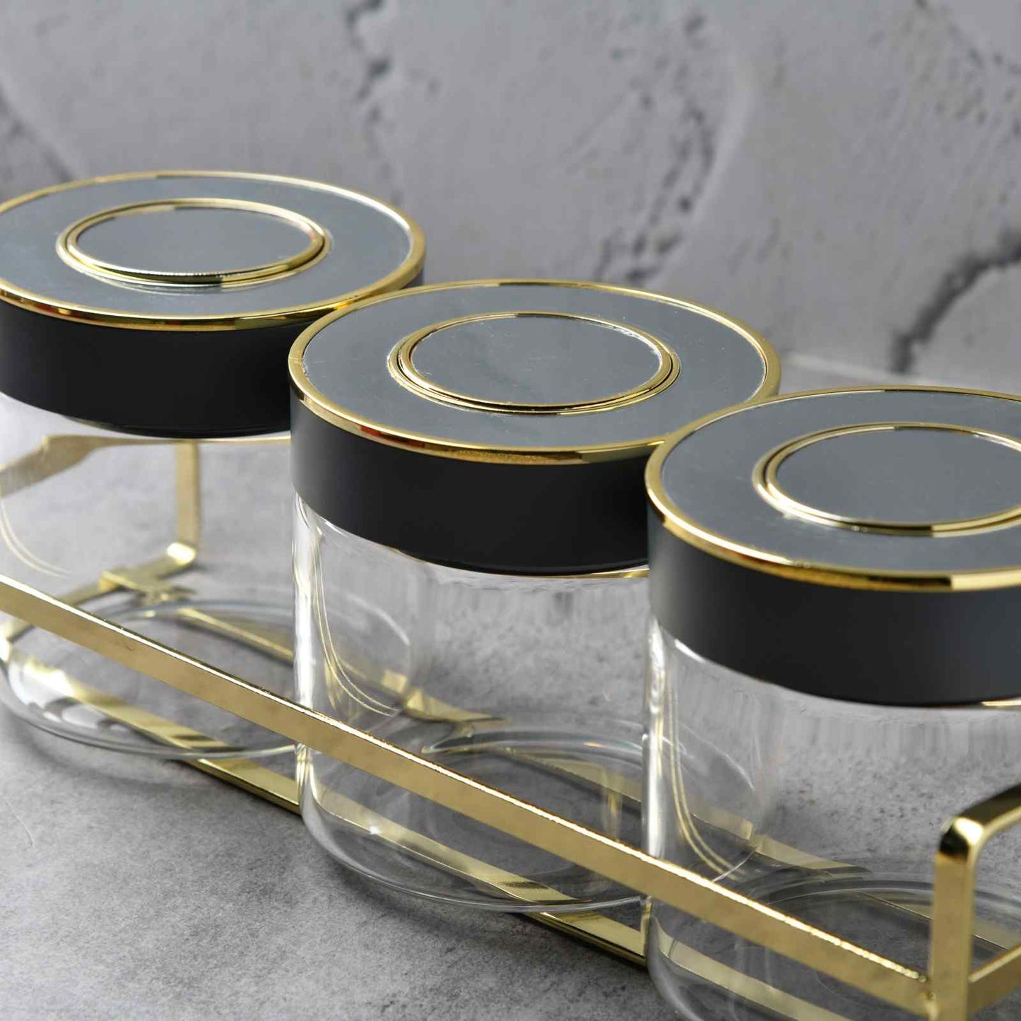 LuxeGrid Pantry Airtight Glass Jar Set of 3 - Grey Color