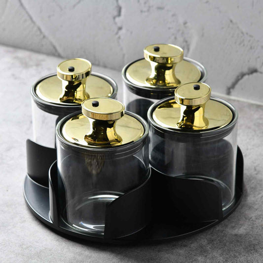 Noir Luxe Airtight Glass Rotating Containers -  set of 4