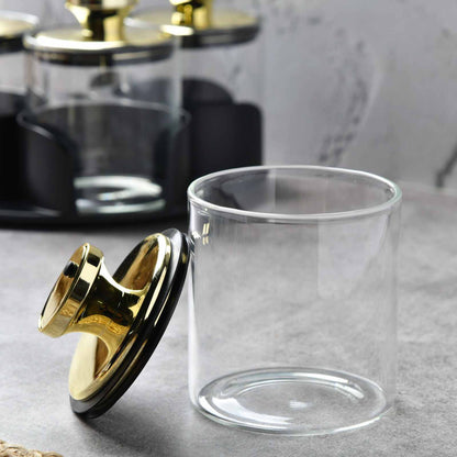 Noir Luxe Airtight Glass Rotating Containers -  set of 4