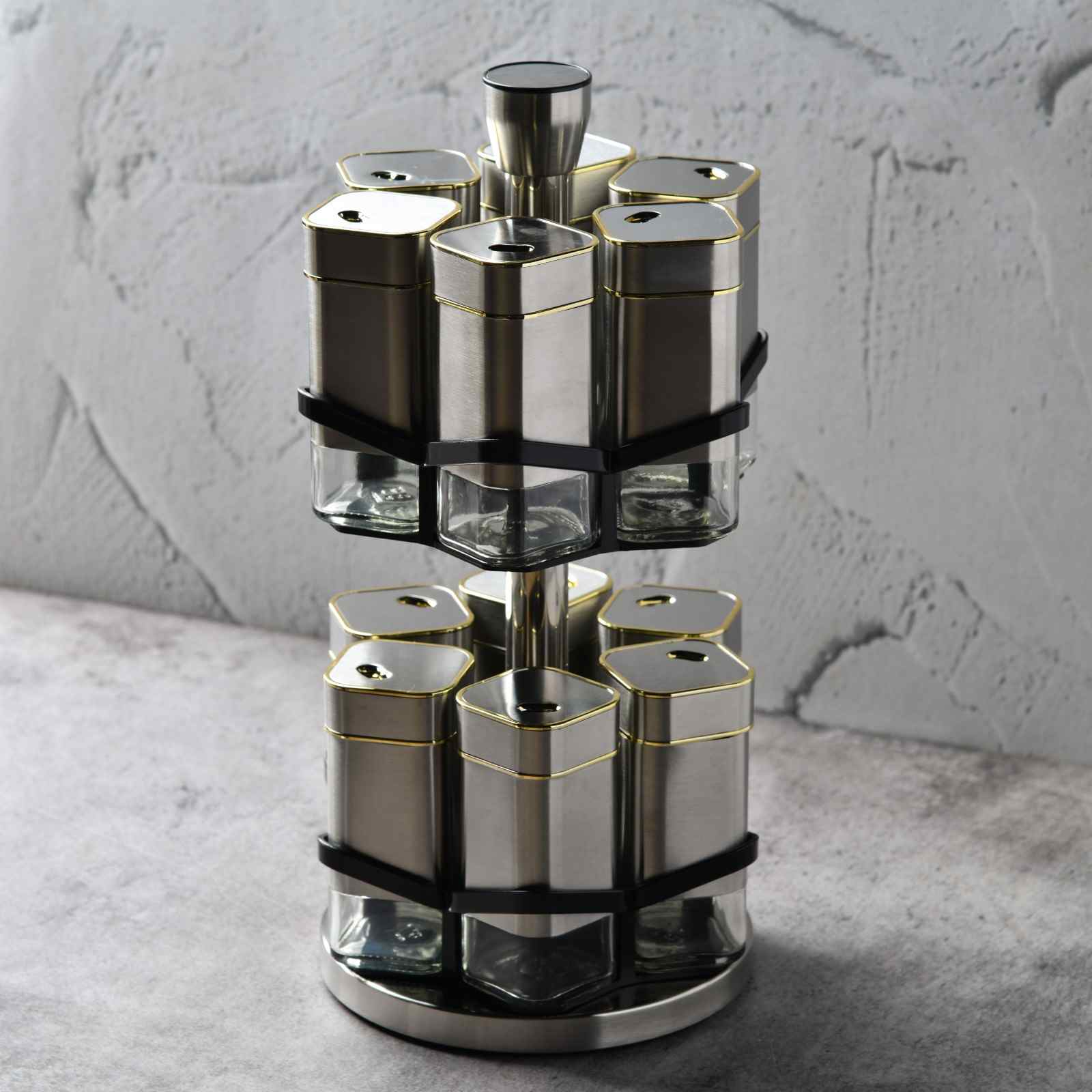 AuraTower Revolving Glass Spice Rack - Set of 12