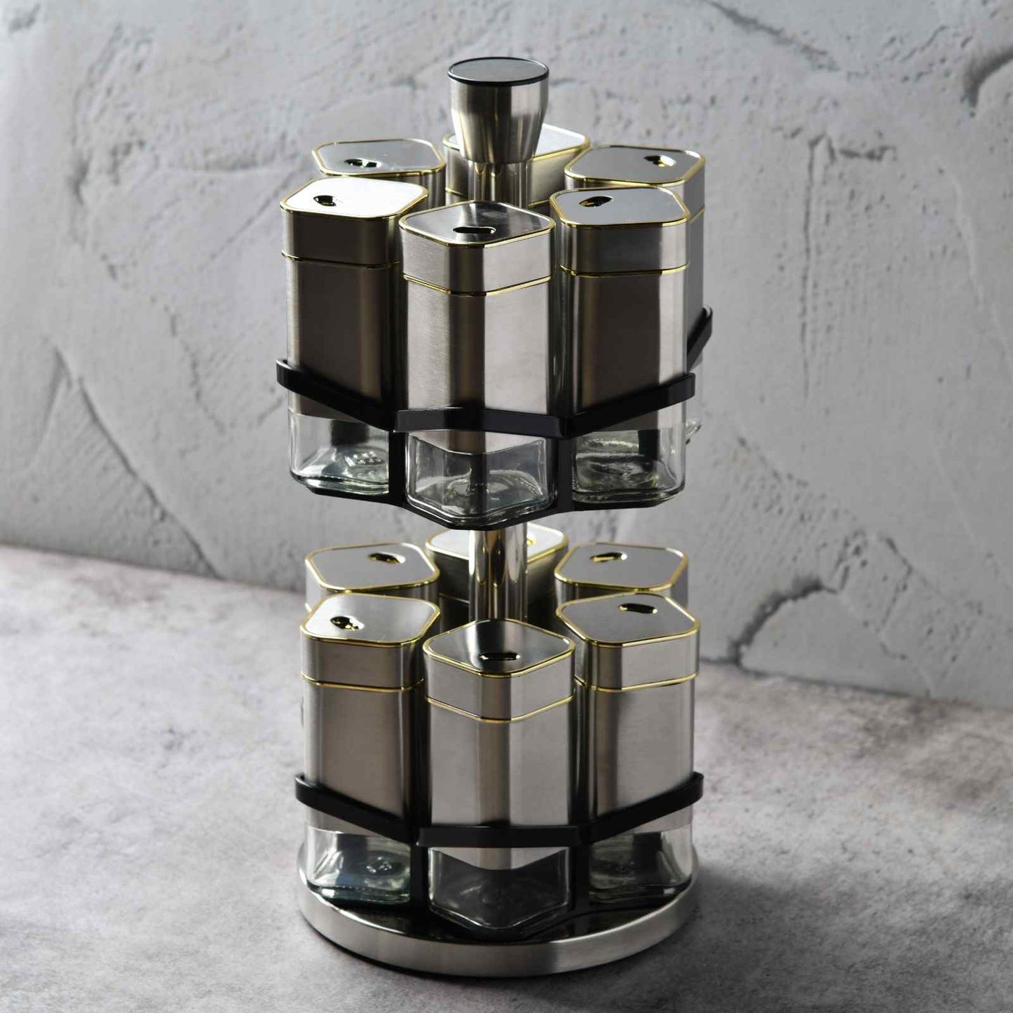 AuraTower Revolving Glass Spice Rack - Set of 12