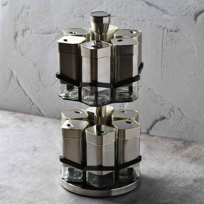 AuraTower Revolving Glass Spice Rack - Set of 12