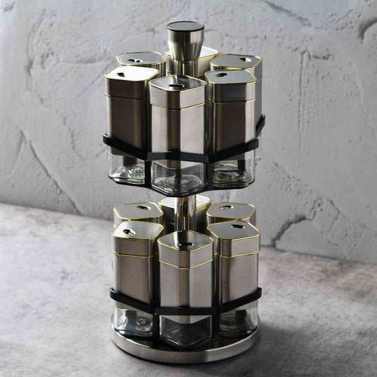AuraTower Revolving Glass Spice Rack - Set of 12