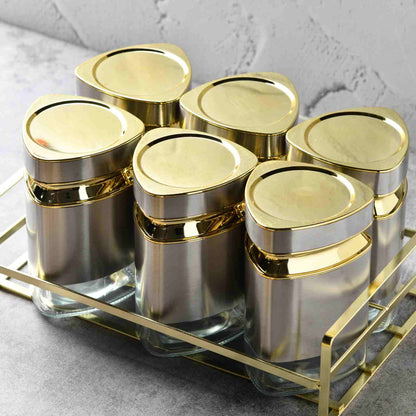 LUXE gRID Prism Canister Set 500 ML - sILVER - Set of 6