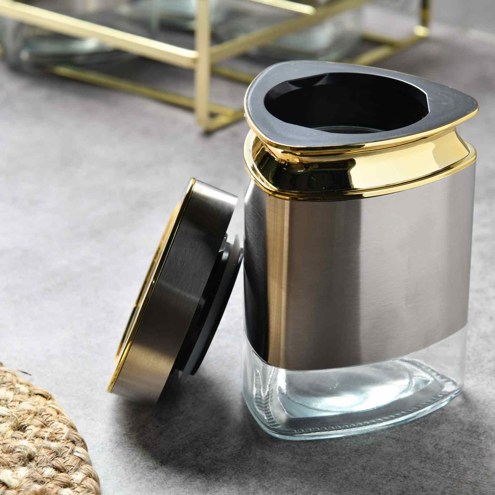 LUXE gRID Prism Canister Set 500 ML - sILVER - Set of 6