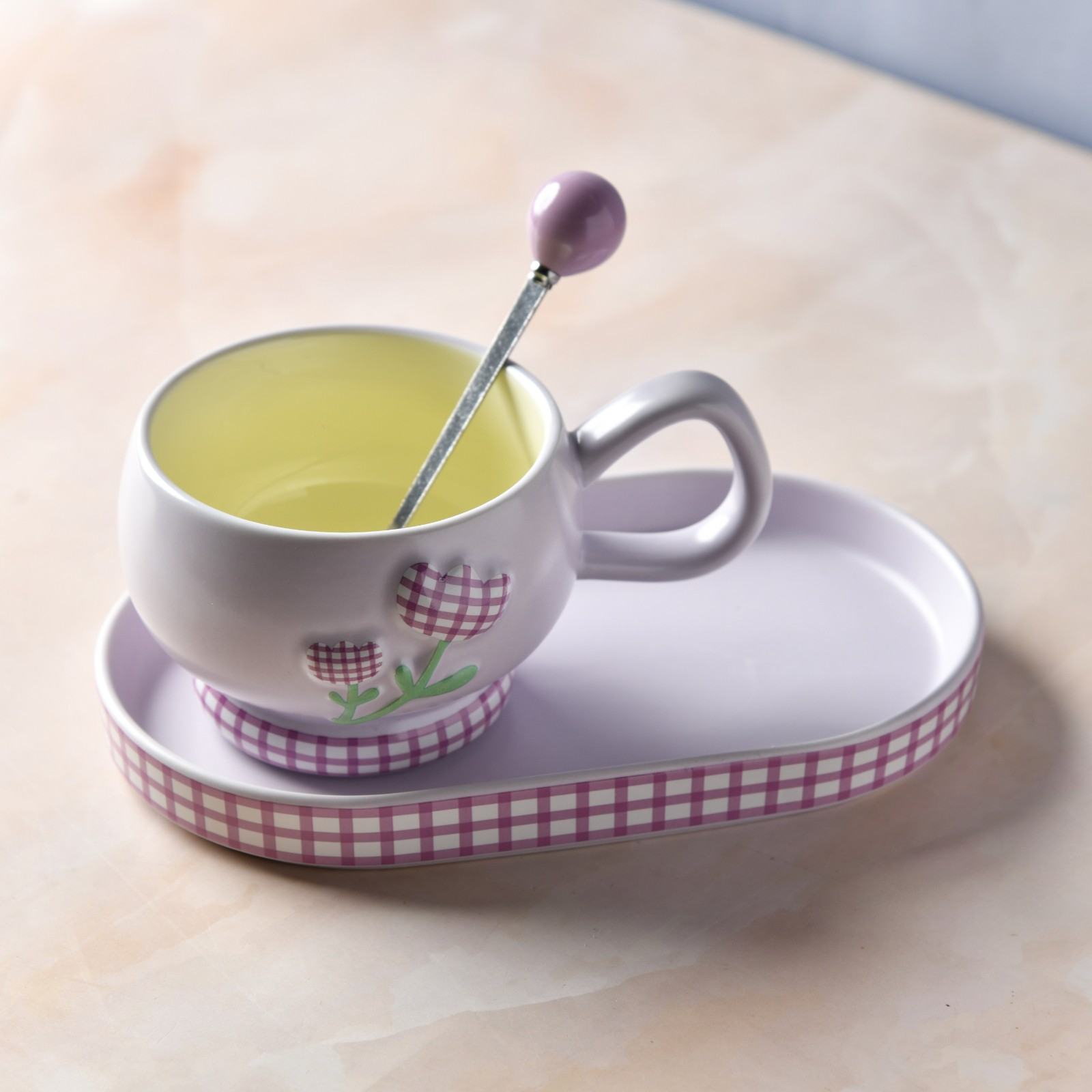 GinghamBloom Teacup Set - 350ml
