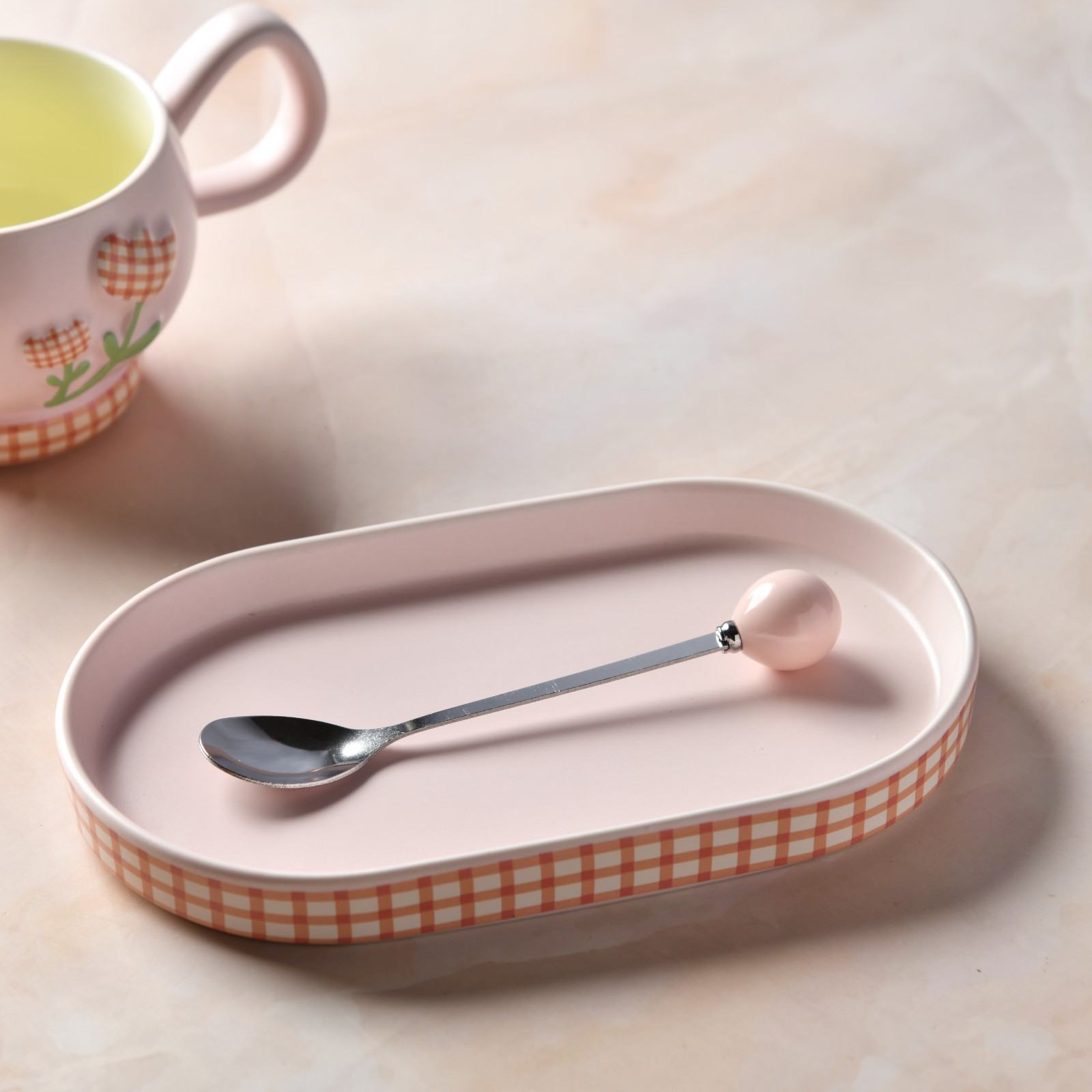 GinghamBloom Teacup Set - 350ml