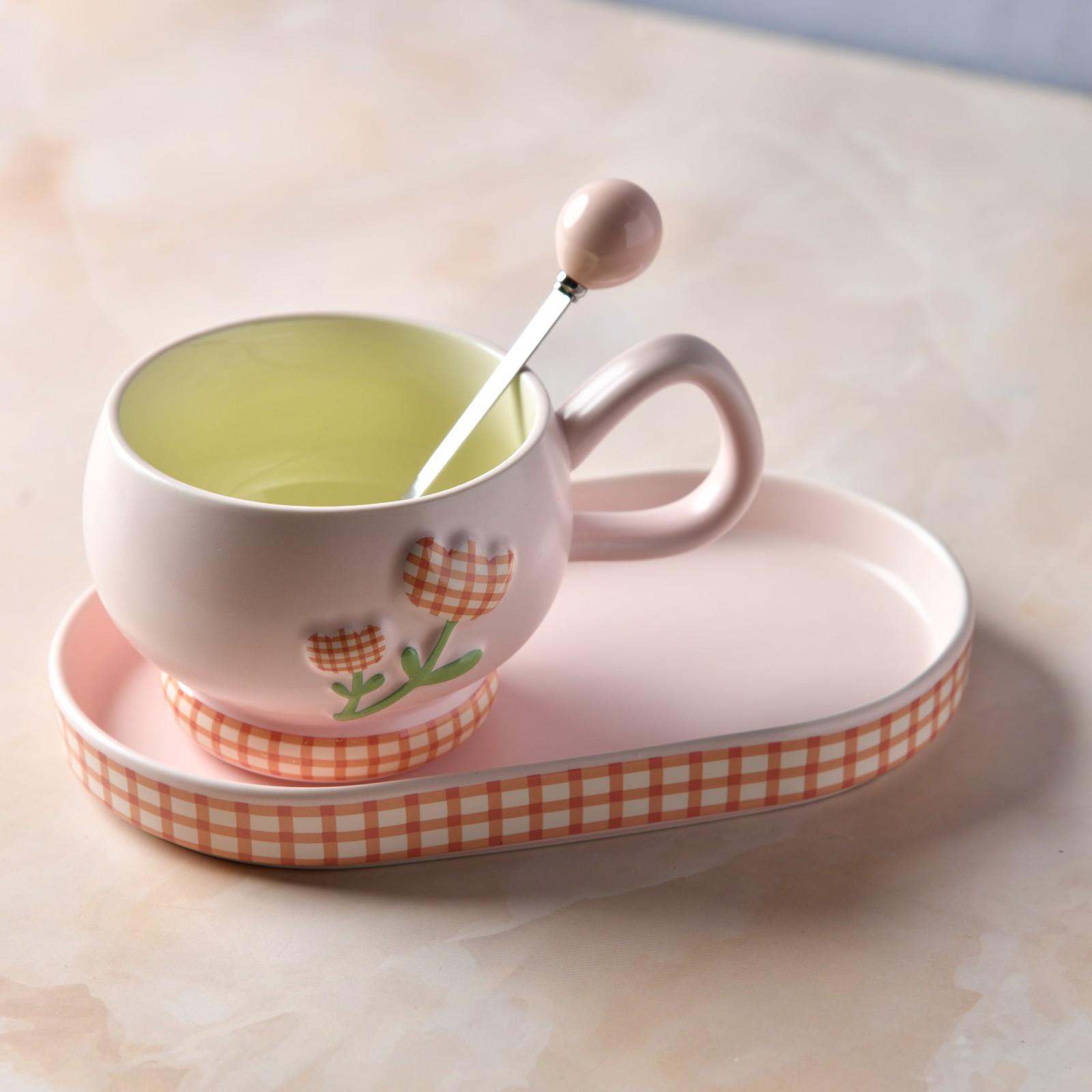 GinghamBloom Teacup Set - 350ml
