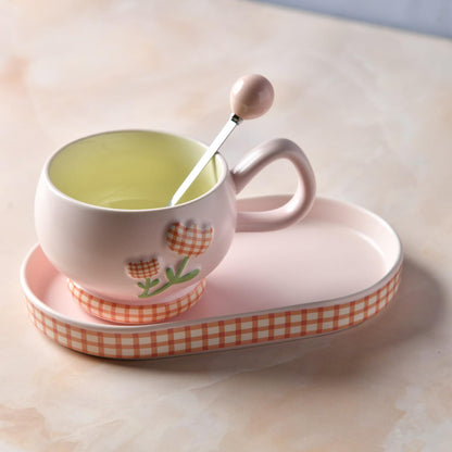 GinghamBloom Teacup Set - 350ml