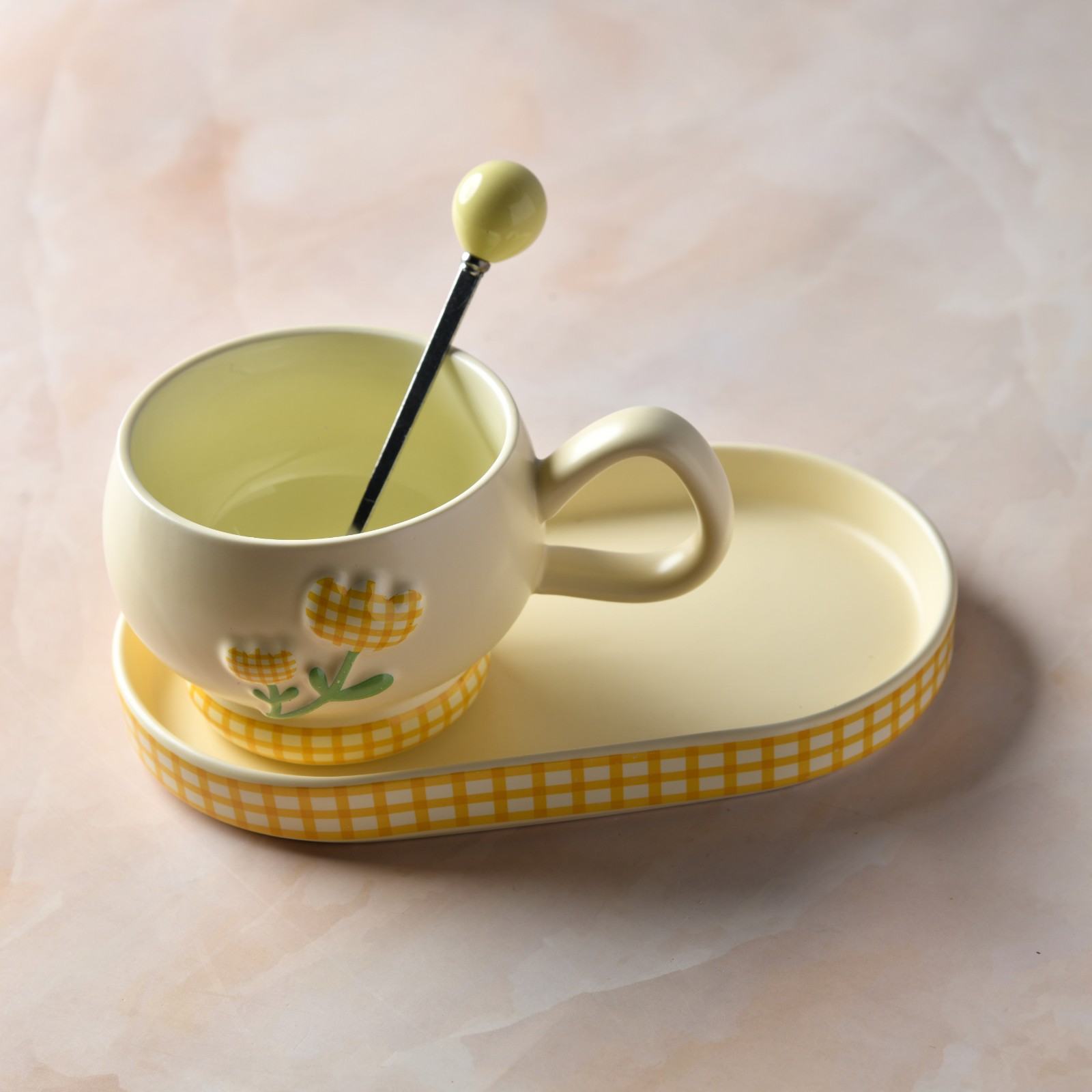 GinghamBloom Teacup Set - 350ml