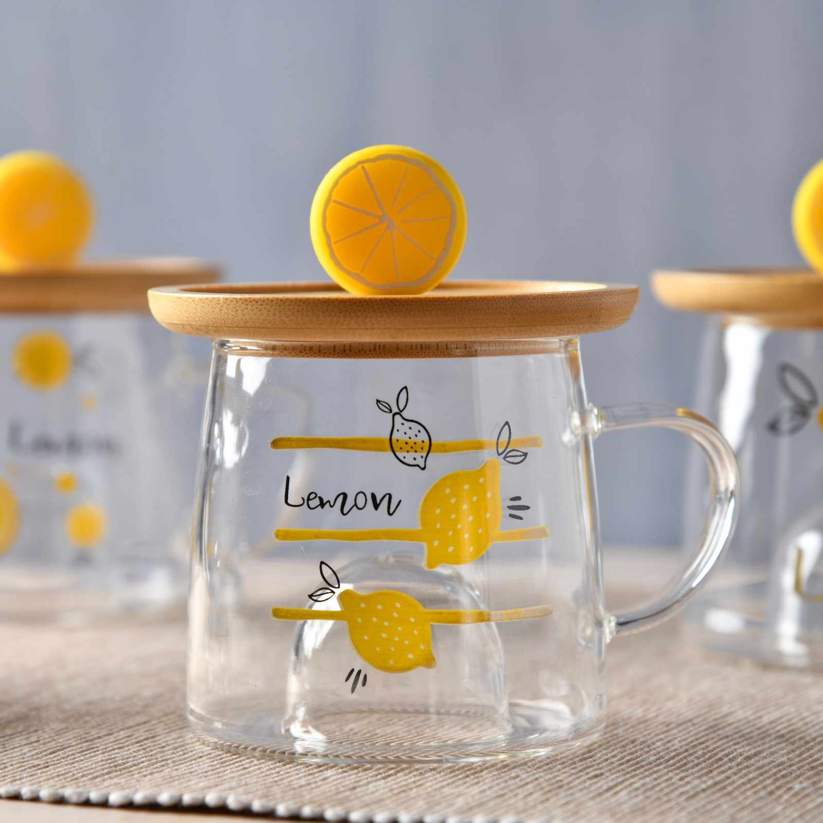 CitrusGlow Bamboo-Lid Mug Set of 4 - 300ml