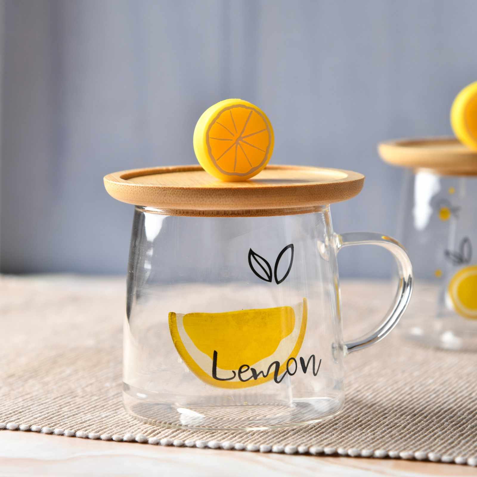CitrusGlow Bamboo-Lid Mug Set of 4 - 300ml