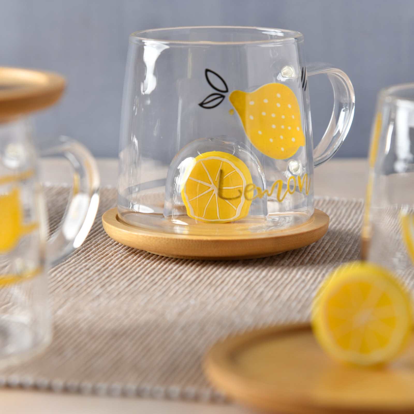 CitrusGlow Bamboo-Lid Mug Set of 4 - 300ml