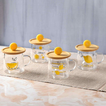 CitrusGlow Bamboo-Lid Mug Set of 4 - 300ml