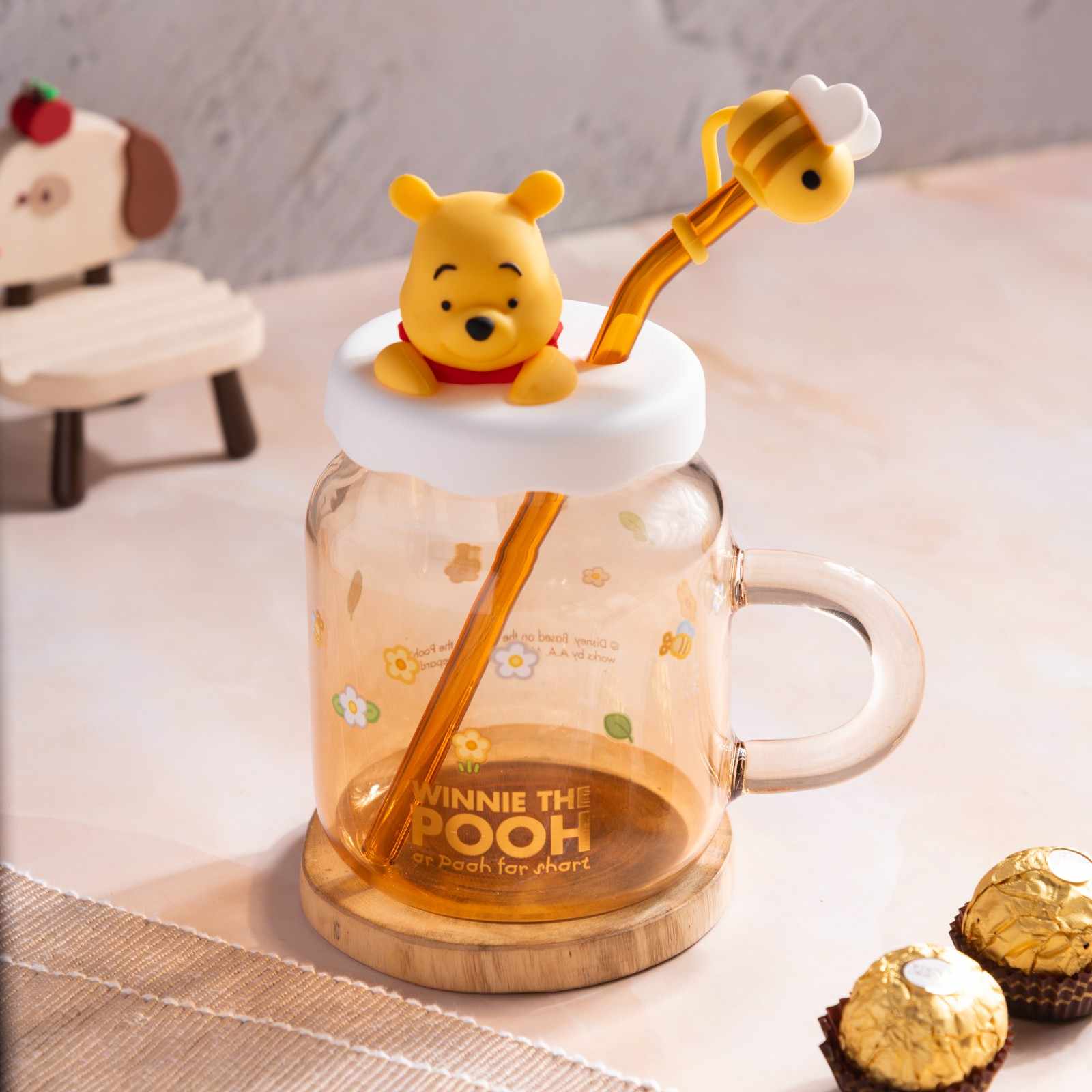 Winnie the Pooh Glass Jar with Straw