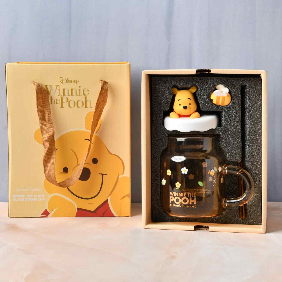 Winnie the Pooh Glass Jar with Straw