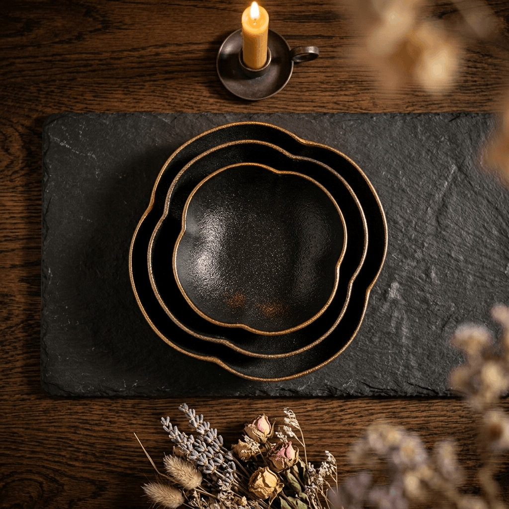 Midnight Elegance - Set of 3 Floral Plates
