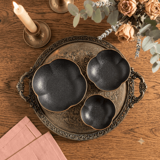 Midnight Elegance - Set of 3 Floral Plates