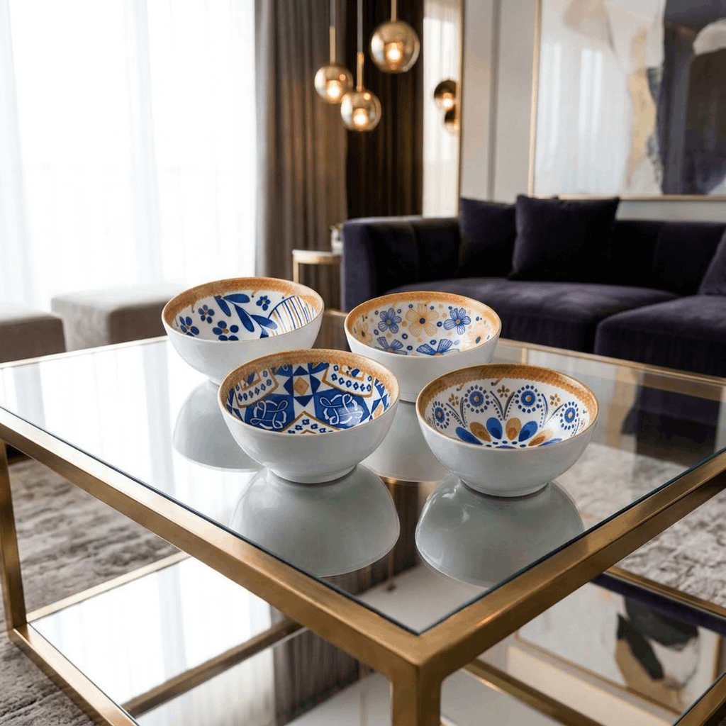 Rattan Ceramic Bowl - Set of 4