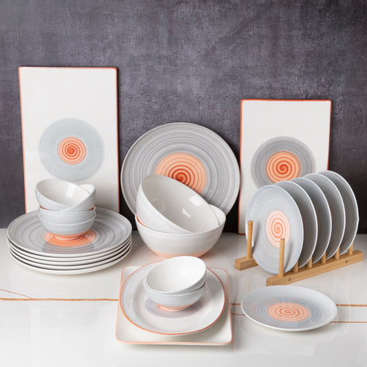 Rainbow Collection - Grey and Pink - 24 Pc Dinner set for 6