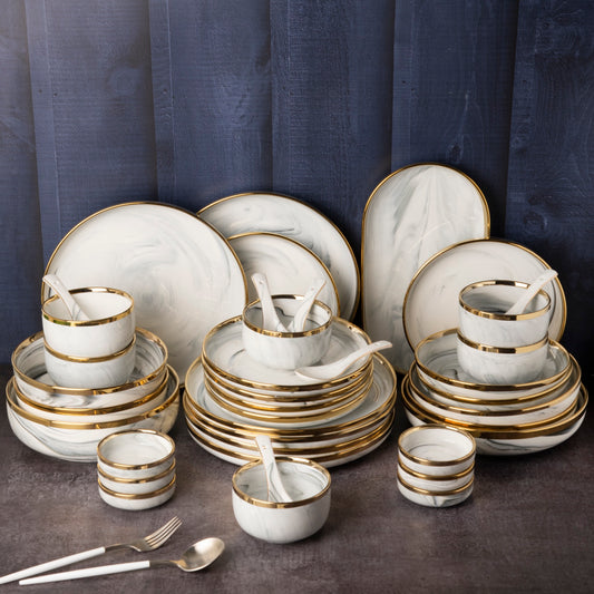 Pacific Grey Marble Collection - 39 Pcs Dinner Set for 6