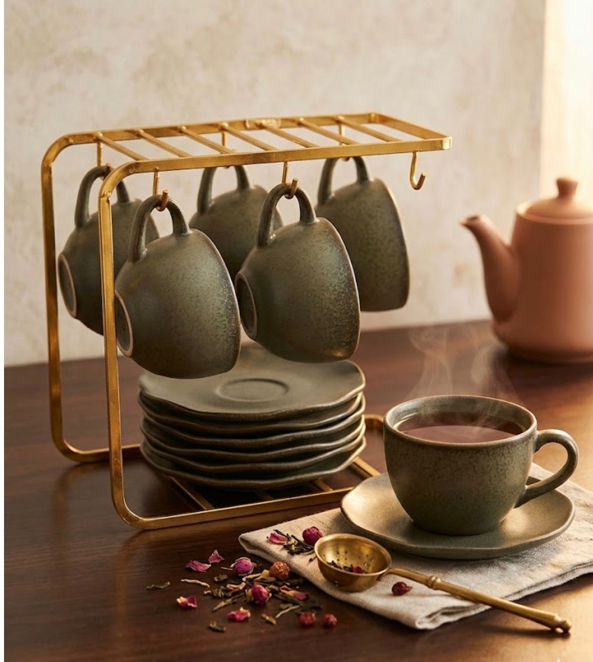 Charcoal grey  Tea Cup and Saucer - set of 6