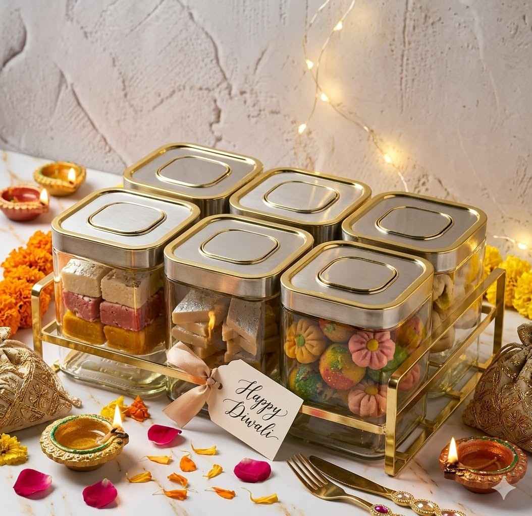 LUXE GRID Square Canister Set 500 ML - sILVER - Set of 6