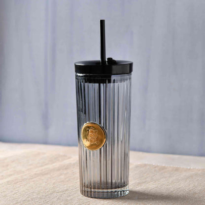 Ribbed Glass Straw Cup - 470ml