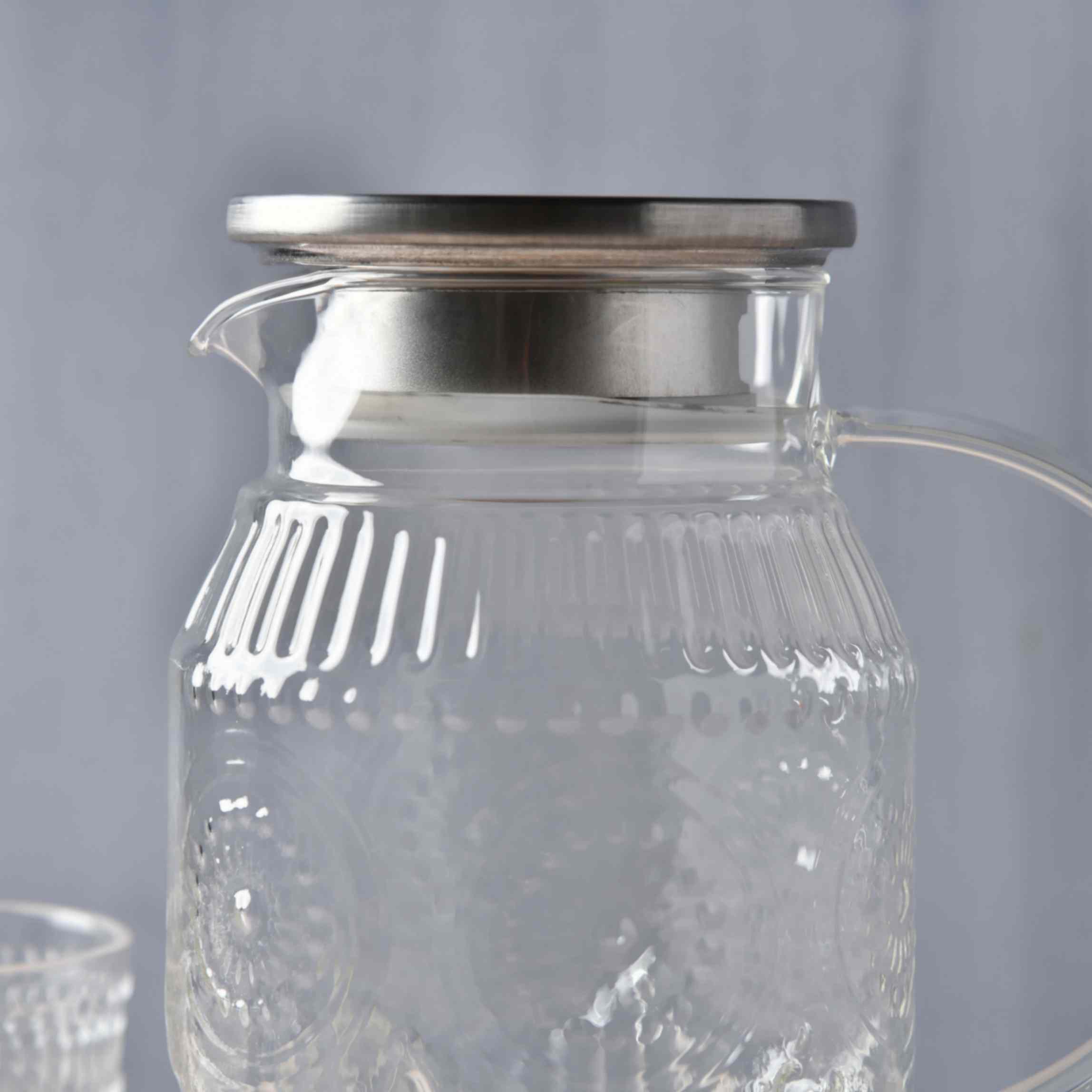 Embossed Transparent Jug and Glass set of 7