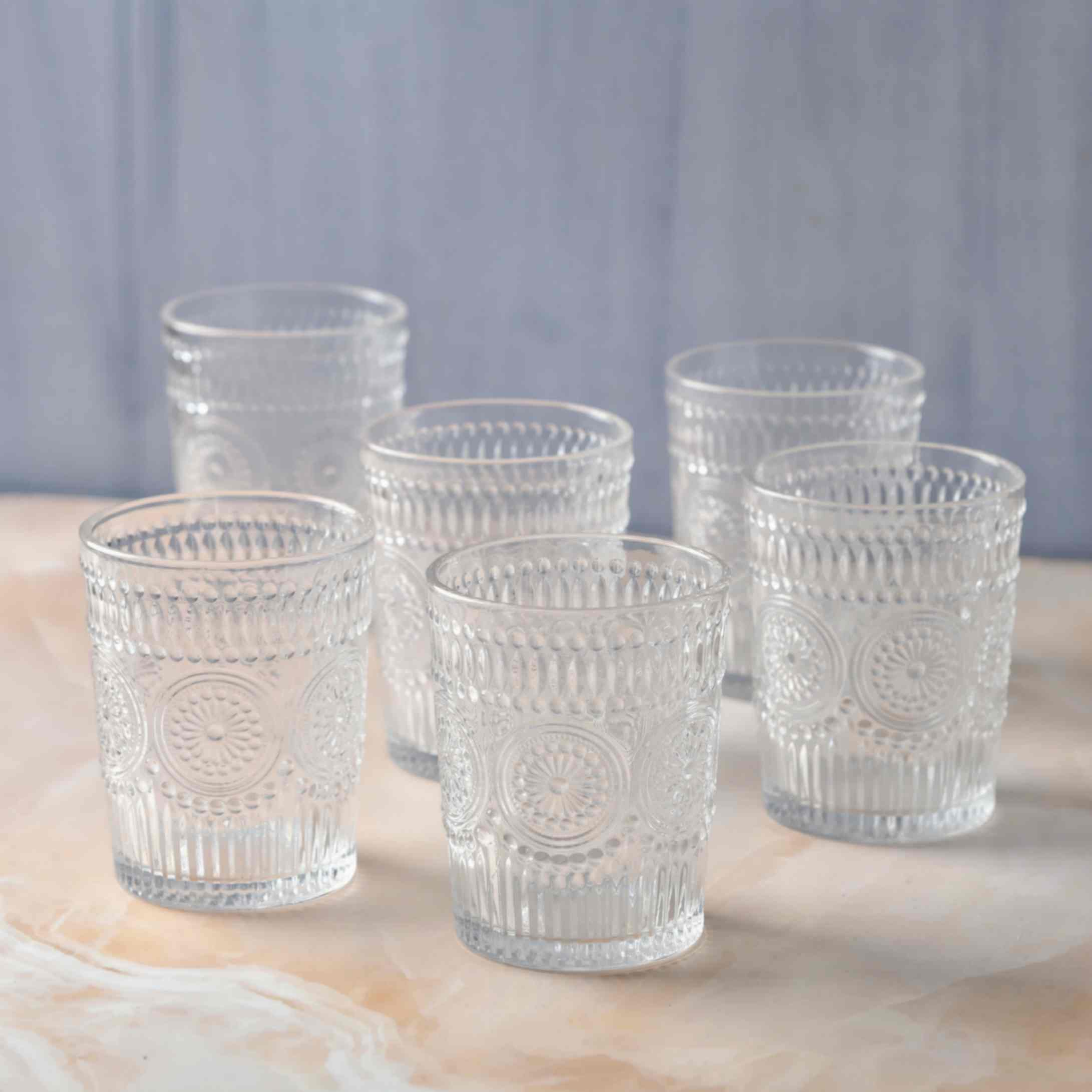 Embossed Transparent Jug and Glass set of 7