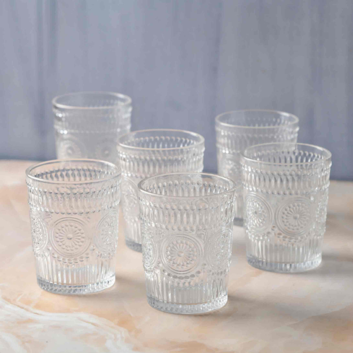 Embossed Transparent Jug and Glass set of 7