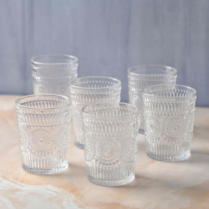 Embossed Transparent Jug and Glass set of 7