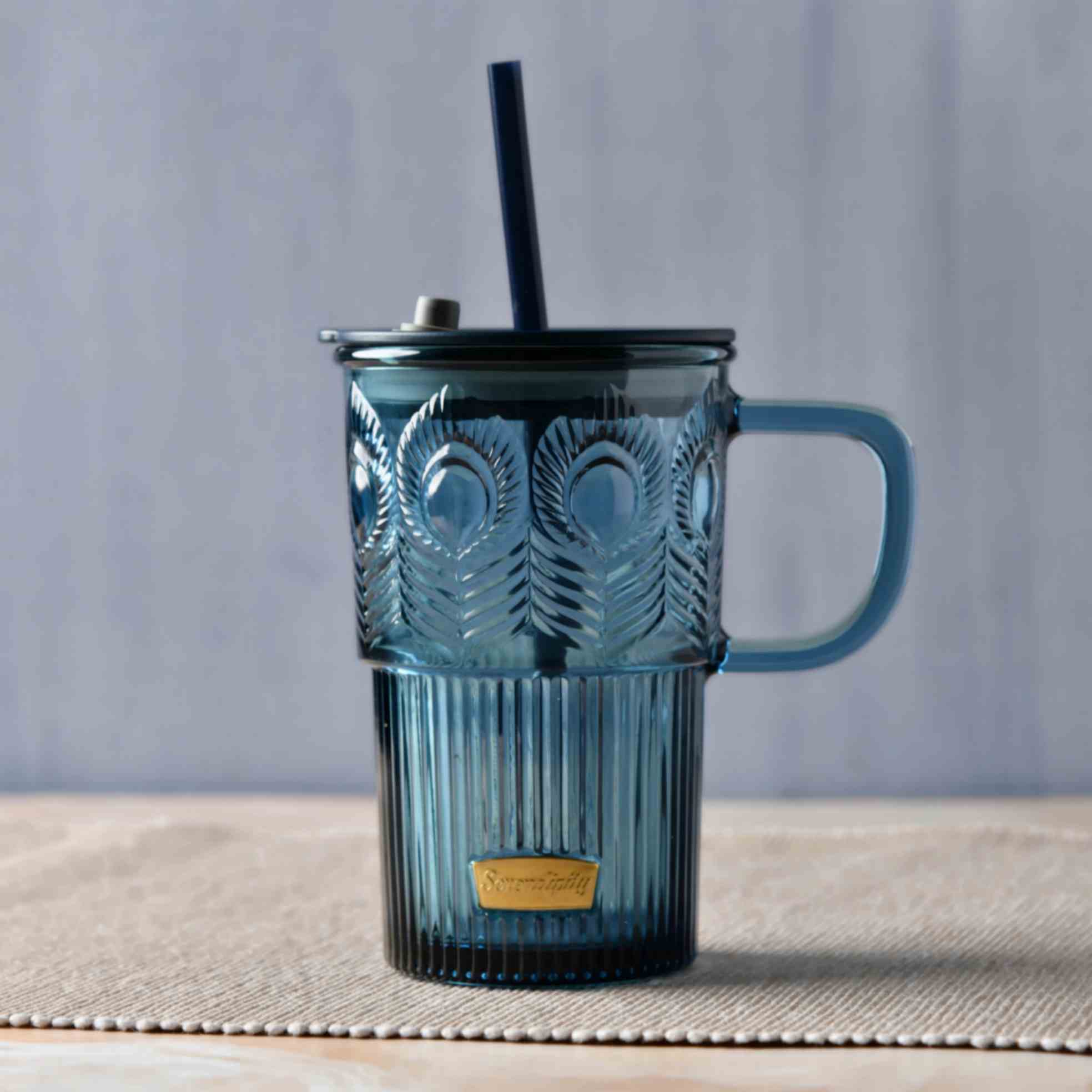 Luxe Blue Peacock Glass Tumbler - 500ml
