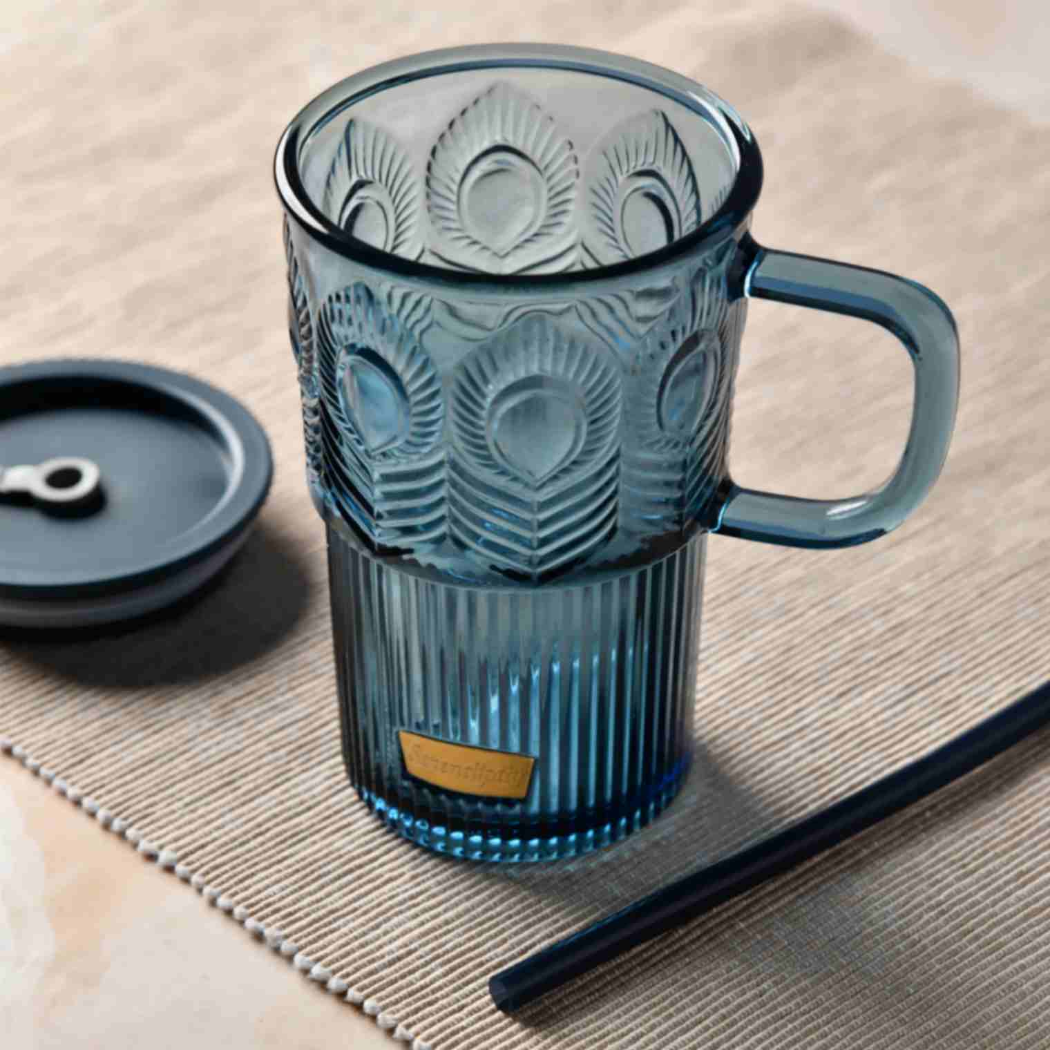 Luxe Blue Peacock Glass Tumbler - 500ml